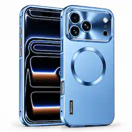 Dteck - For Apple iPhone 18 Pro Max Aluminum Metal Frame PC Back Drop Protection Shockproof Mag Safe Case Camera Lens Cover - Iceblue