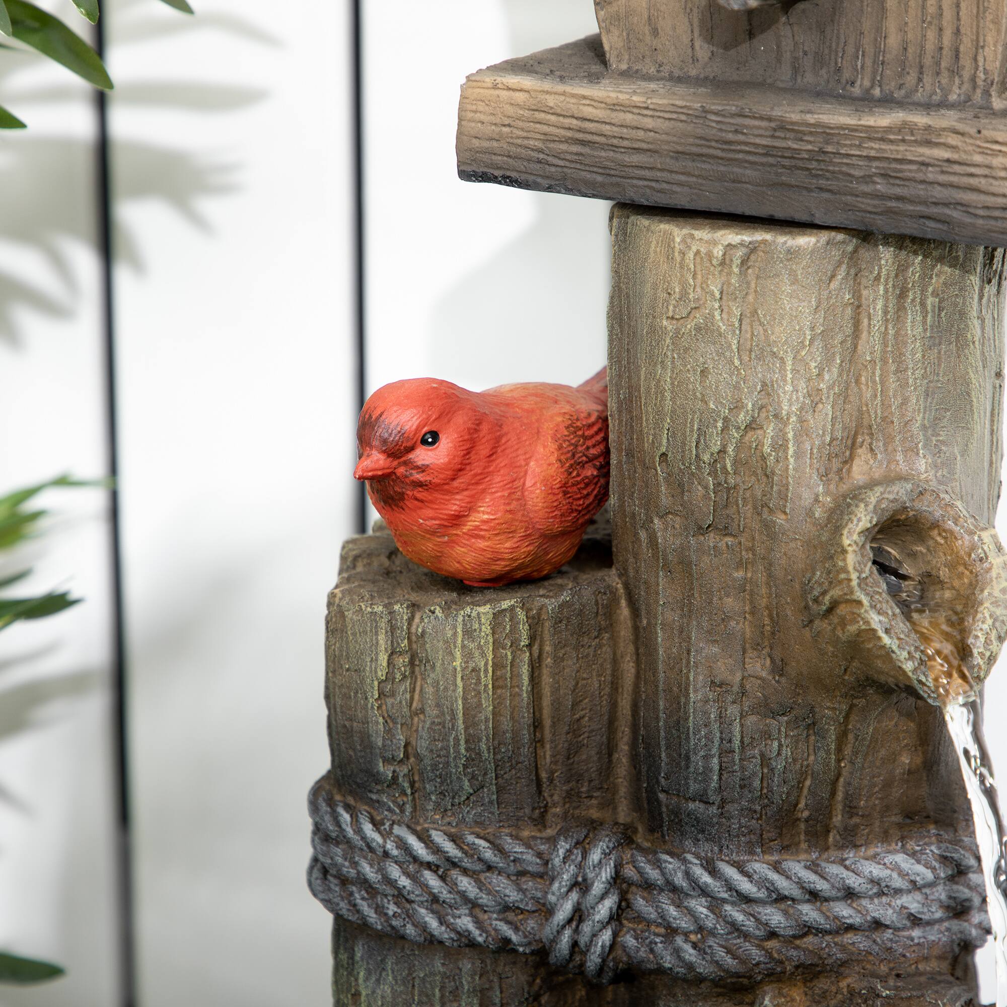 Alt View 8. Outsunny - Outdoor Fountain with Birdhouse, Cascading Garden Waterfall Bird Bath with 3-Tier Rustic Tree Trunk / Log Design - Brown.