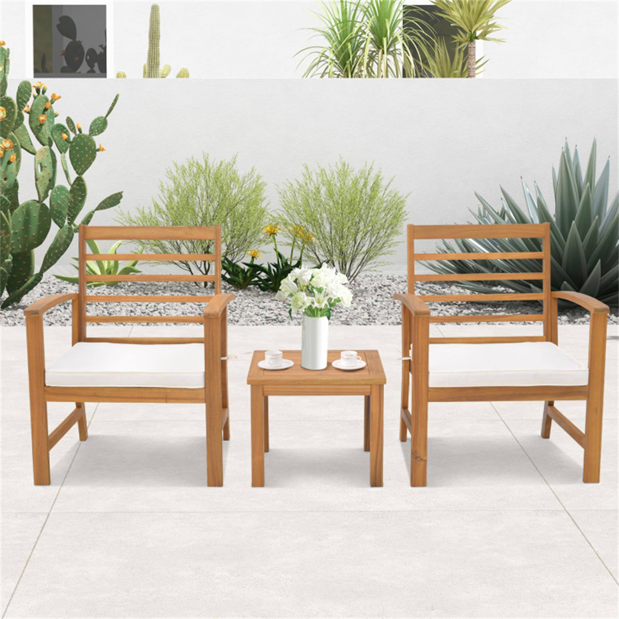 Alt View 4. Boyel Living - White 3 Pieces Outdoor Furniture Set with Soft Seat Cushions 31.5-in L x 23.5-in W x 24-in H - White.