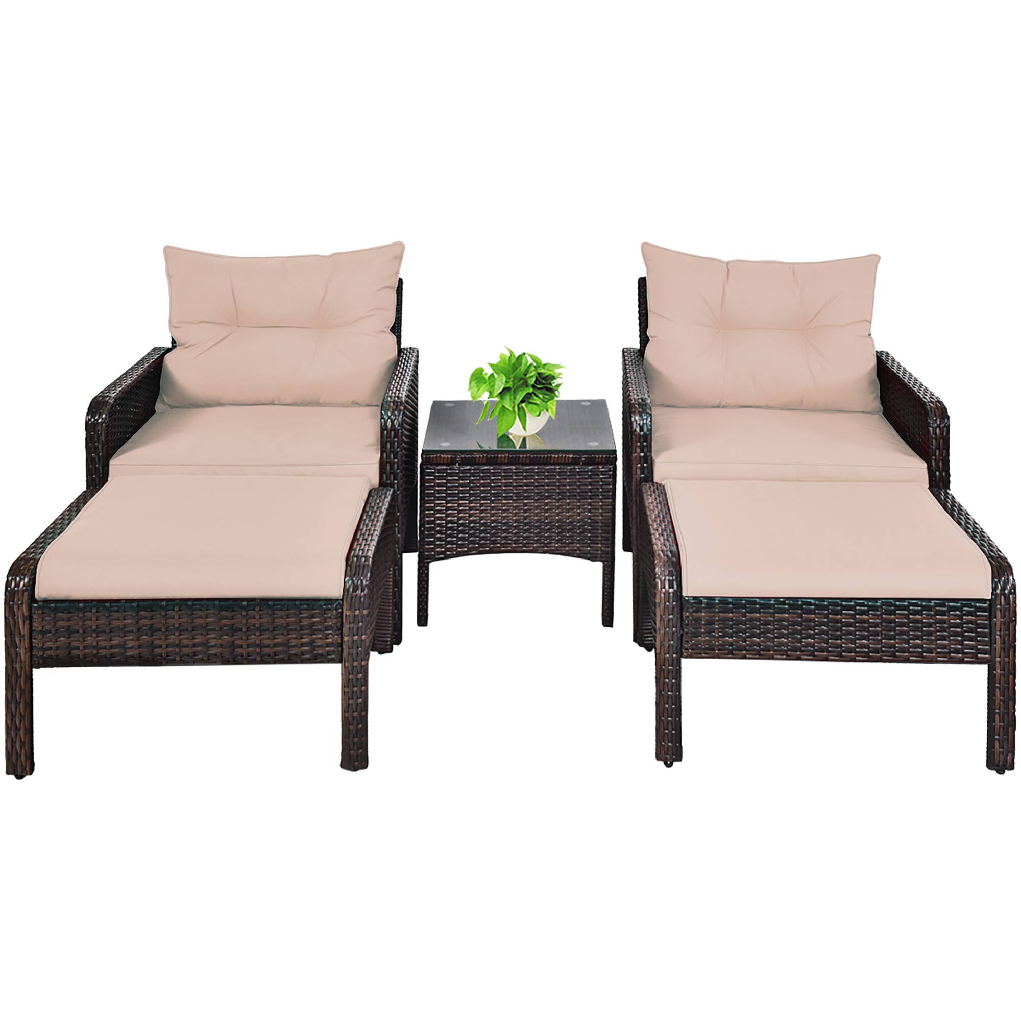 Alt View 9. Costway - Costway 5 PCS Patio Rattan Wicker Furniture Set Sofa Ottoman Coffee Table Cushioned Yard - as pic.