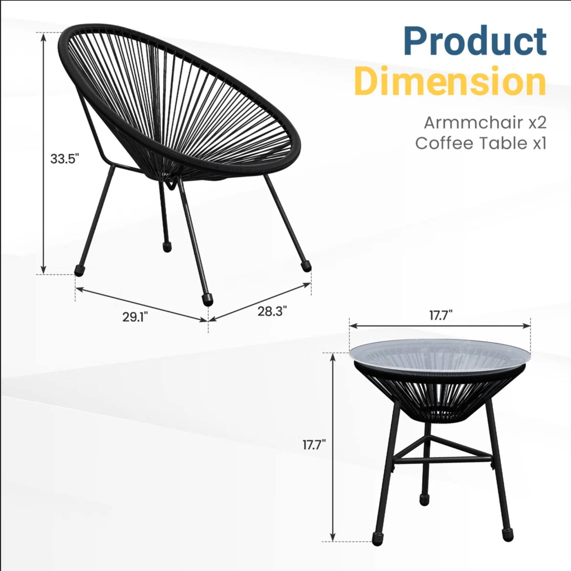 33.5" Product Dimension Armchair x2 Coffee Table x1 29.1" 28.3" 17.7" 17.7"