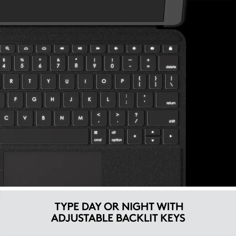 Type day or night with adjustable backlit keys.