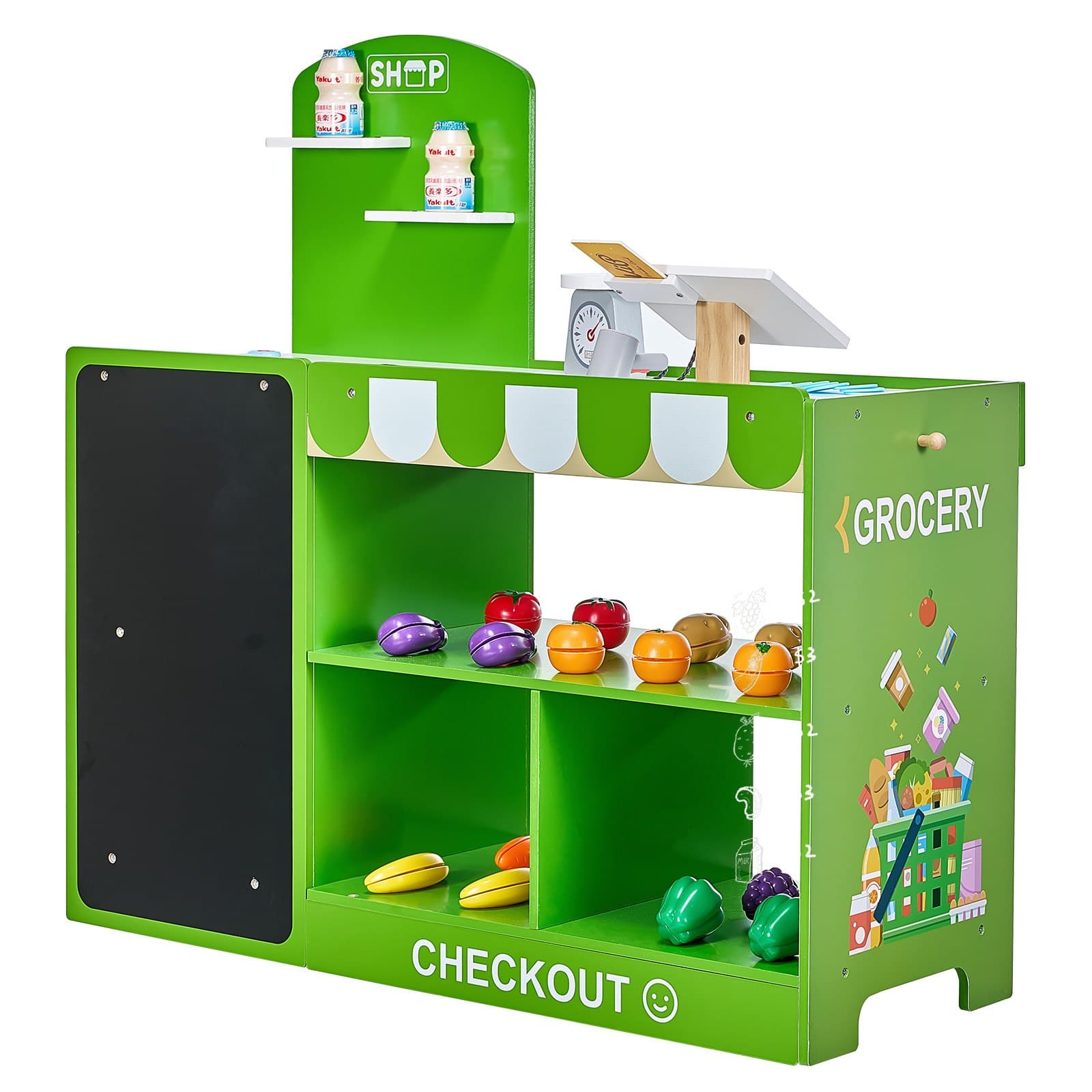 HONGGE - Wooden Grocery Store Playset for Kids with Accessories and Pretend Shopping Features - Green
