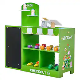 HONGGE - Wooden Grocery Store Playset for Kids with Accessories and Pretend Shopping Features - Green