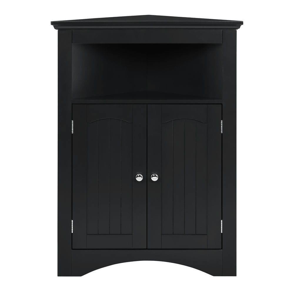 Alt View 2. Kadyn - Corner cabinet with Doors and Shelves, Free Standing Storage Cabinet for Kitchen, Living Room, Bathroom, Black - Black.