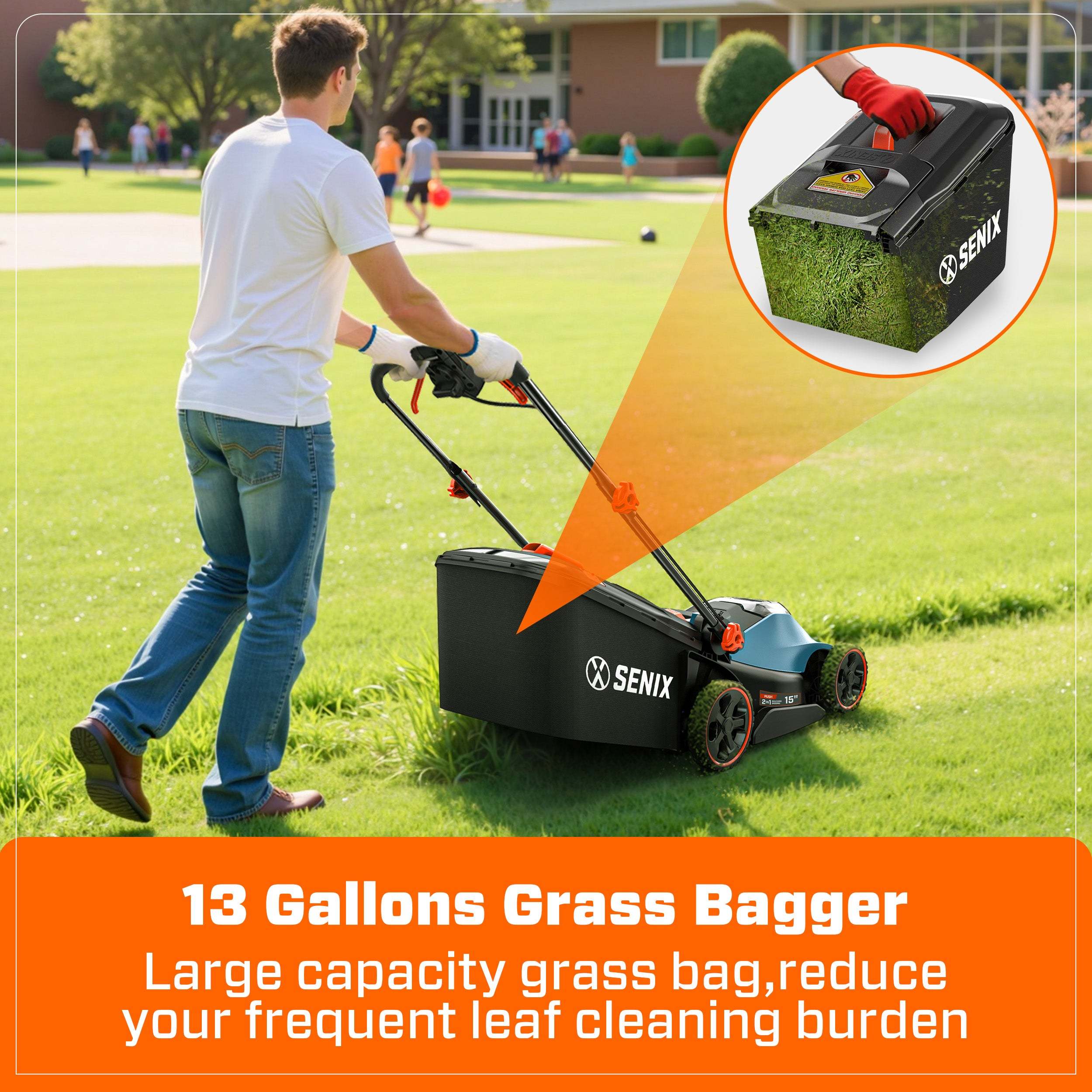 13 Gallons Grass Bagger  
Large capacity grass bag, reduce your frequent leaf cleaning burden