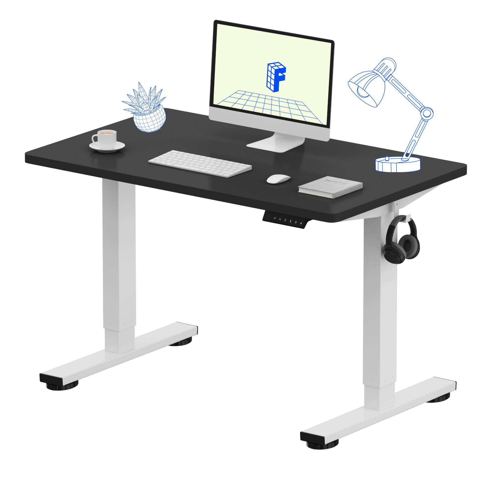 FlexiSpot - E2 42''W Electric Adjustable Standing Desk Chipboard, /White - Black