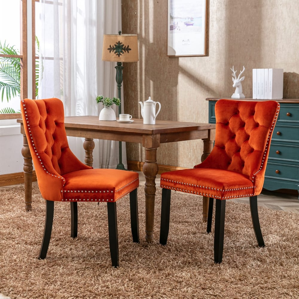 Loheer - Velvet Tufted Dining Chairs Set of 2 Solid Wood - Orange price history on PriceWatchPro