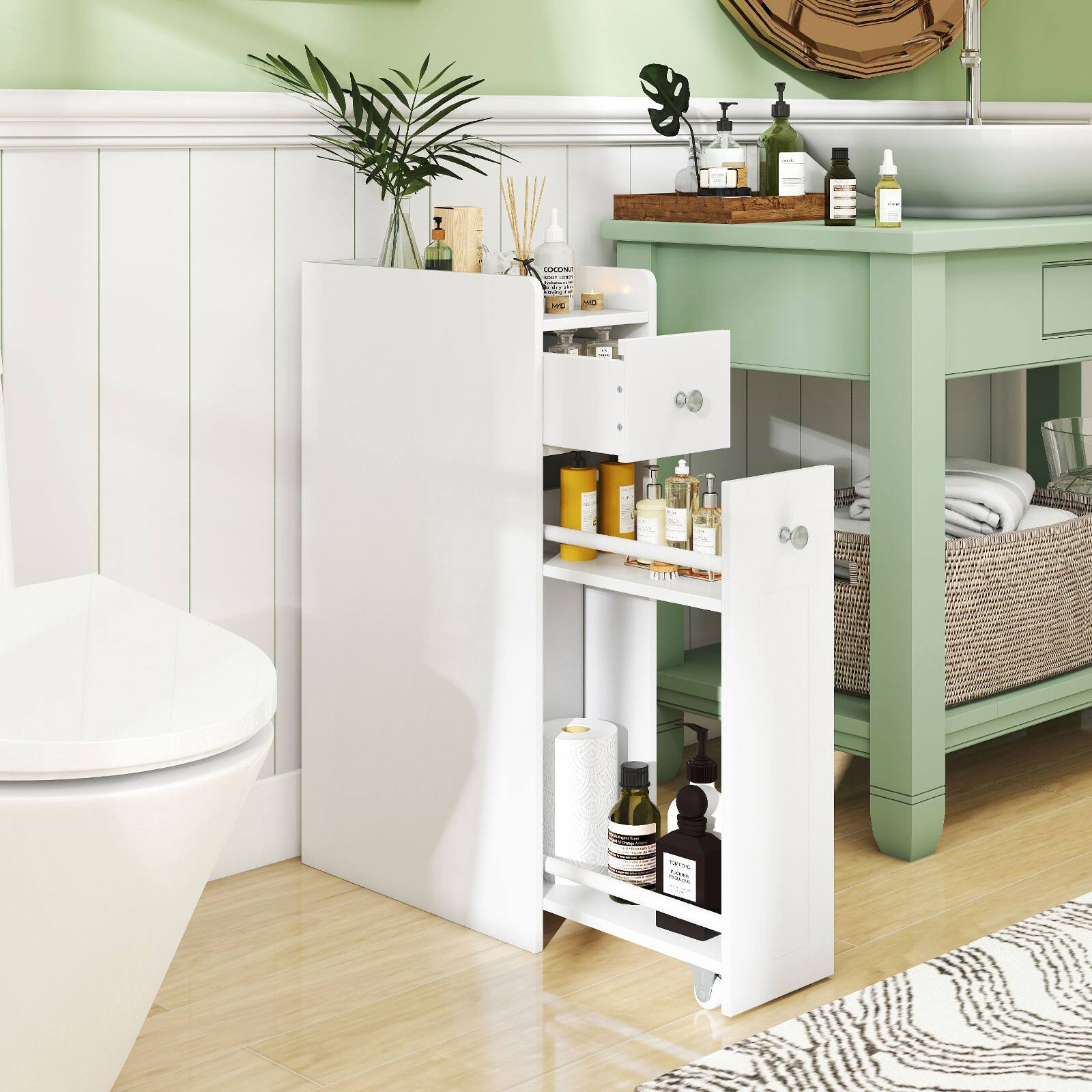 Alt View 1. Gymax - Gymax Small Bathroom Storage Cabinet 4-Tier Narrow Toilet Side Storage Cabinet White - White.