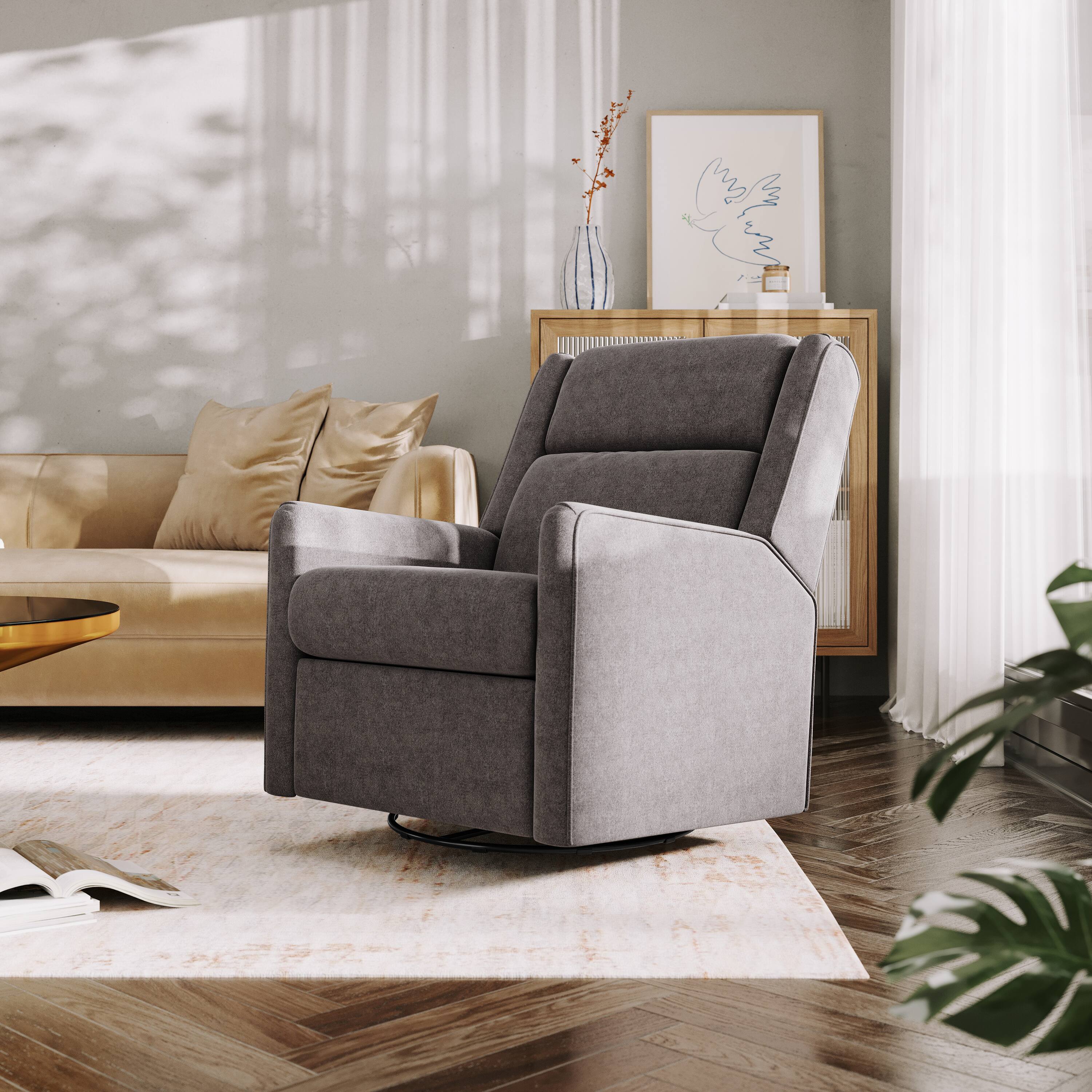 Alt View 1. Emma + Oliver - Mari Manual Glider Rocker Recliner with 360 Degree Swivel Perfect for Living Room, Bedroom, or Nursery - Dark Gray.