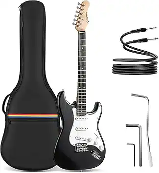 Front. CAHAYA - CAHAYA Electric Guitar for Beginner 39": Solid Body Electric Guitars with SSS Pickups Beginner Guitar Kit Black CY008-1.