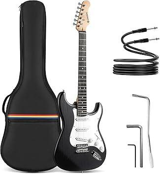 Front. CAHAYA - CAHAYA Electric Guitar for Beginner 39": Solid Body Electric Guitars with SSS Pickups Beginner Guitar Kit Black CY008-1.