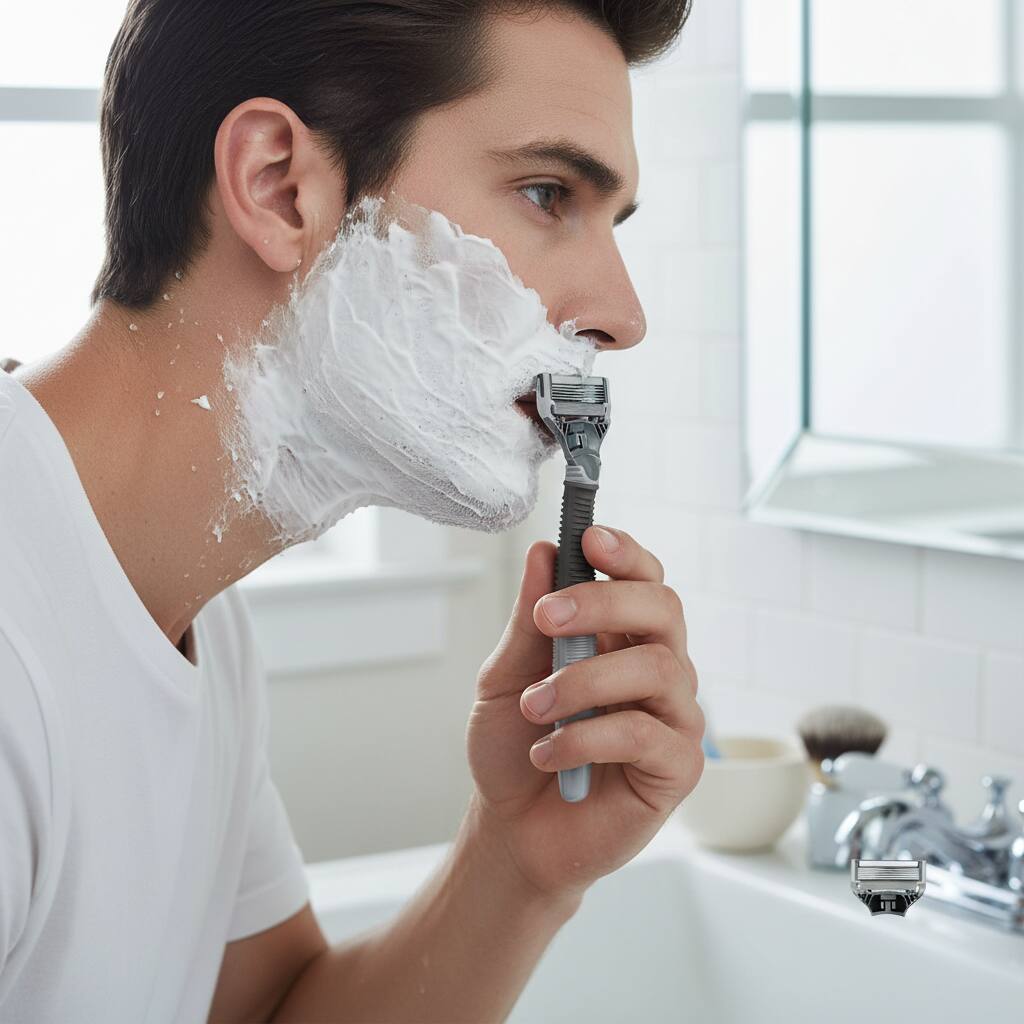 Back. Dazzed Corner - Original Shaving Kit for Men, Razor Handle + 3 Blade Refills - Gray.