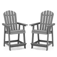 Costway 2 PCS Tall Bar Stool HDPE Patio Chair with Armrest Footrest Home Indoor Outdoor - Gray - Front_Zoom