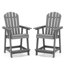 Costway - 2 PCS Tall Bar Stool HDPE Patio Chair with Armrest Footrest Home Indoor Outdoor - Gray