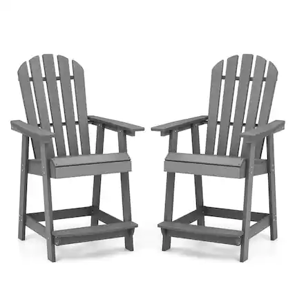 Front. Costway - 2 PCS Tall Bar Stool HDPE Patio Chair with Armrest Footrest Home Indoor Outdoor - Gray.