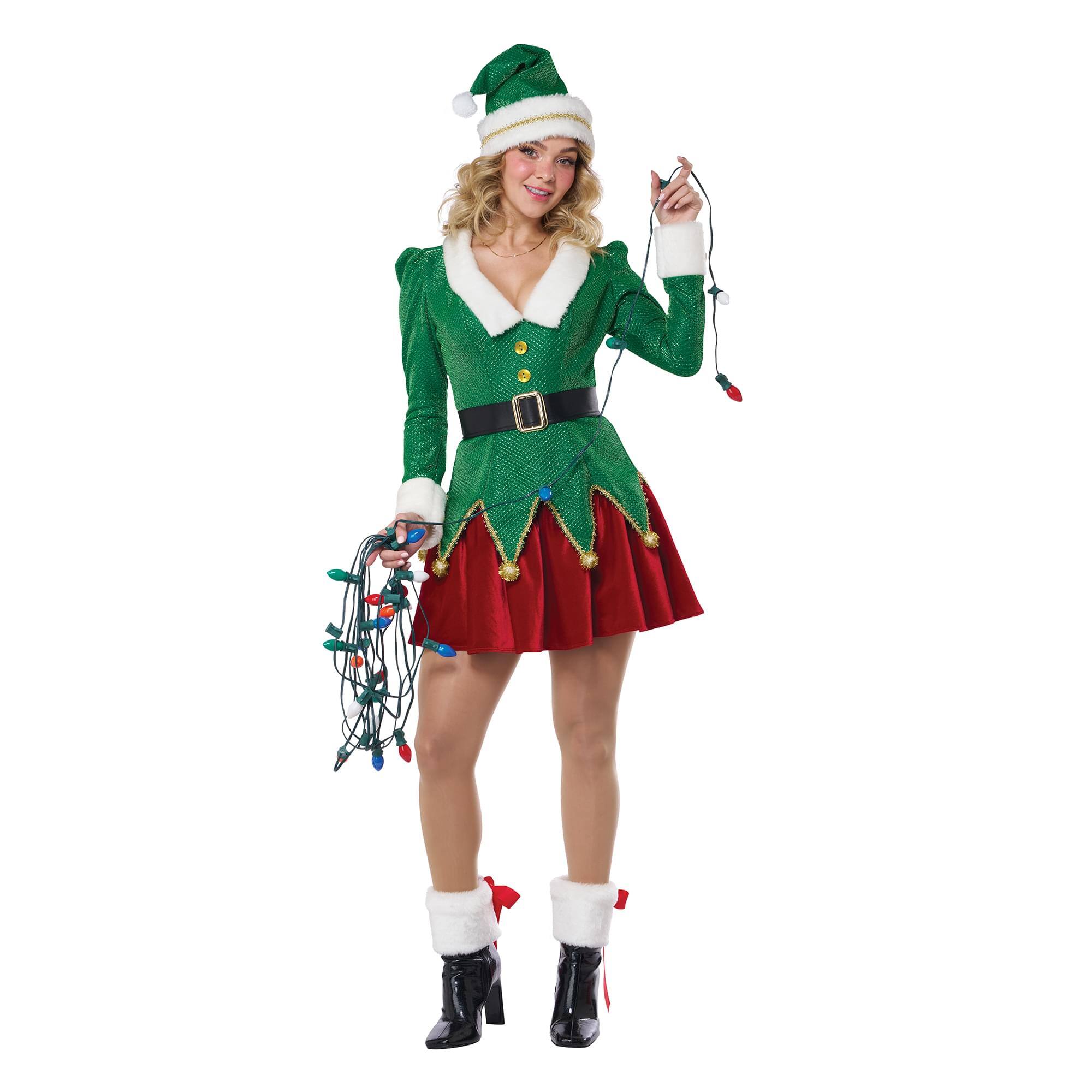 Front. California Costumes - Very Merry Elf Adult Costume | S - Green.