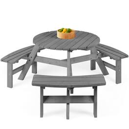 Best Choice Products - 6-Person Circular Outdoor Wooden Picnic Table w/ 3 Built-In Benches, 500lb Capacity - Gray