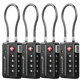 Fosmon - 4x TSA Locks for Luggage, TSA Approved Luggage Locks, 4 Digit Travel Luggage Locks Metallic Cable Luggage Lock - Black