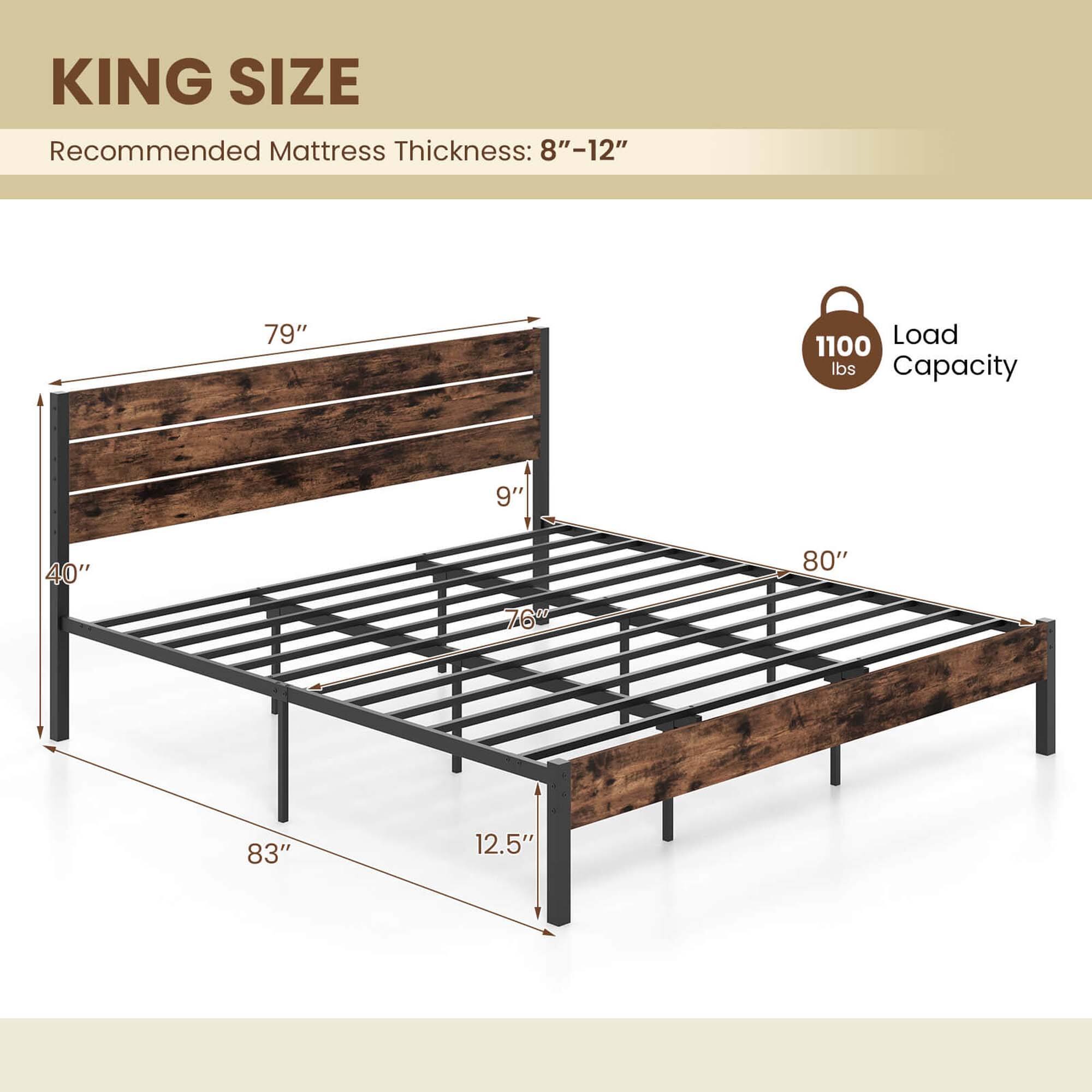 KING SIZE Recommended Mattress Thickness: 8"-12" 79" Load 1100 lbs Capacity 9" 40" 76" 83" 12.5"