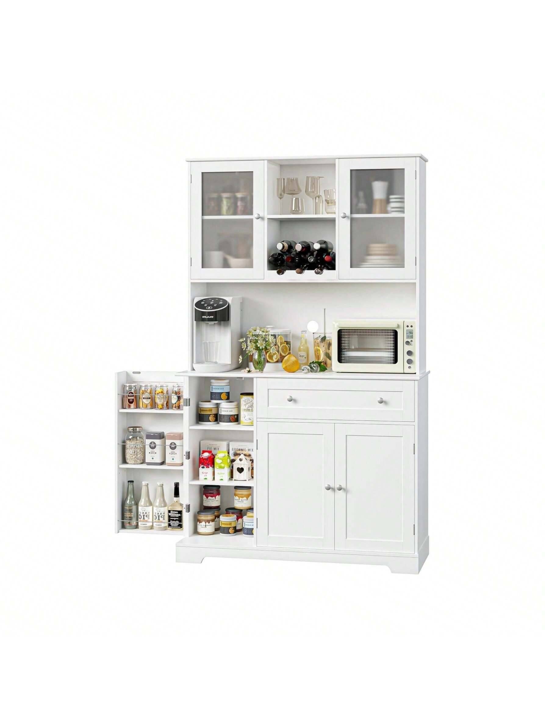 Alt View 2. GARVEE - Home Kitchen Pantry Storage Cabinet, Modern Buffet Cabinet With Microwave Stand, Tall Kitchen Hutch Cabinet, White - White.