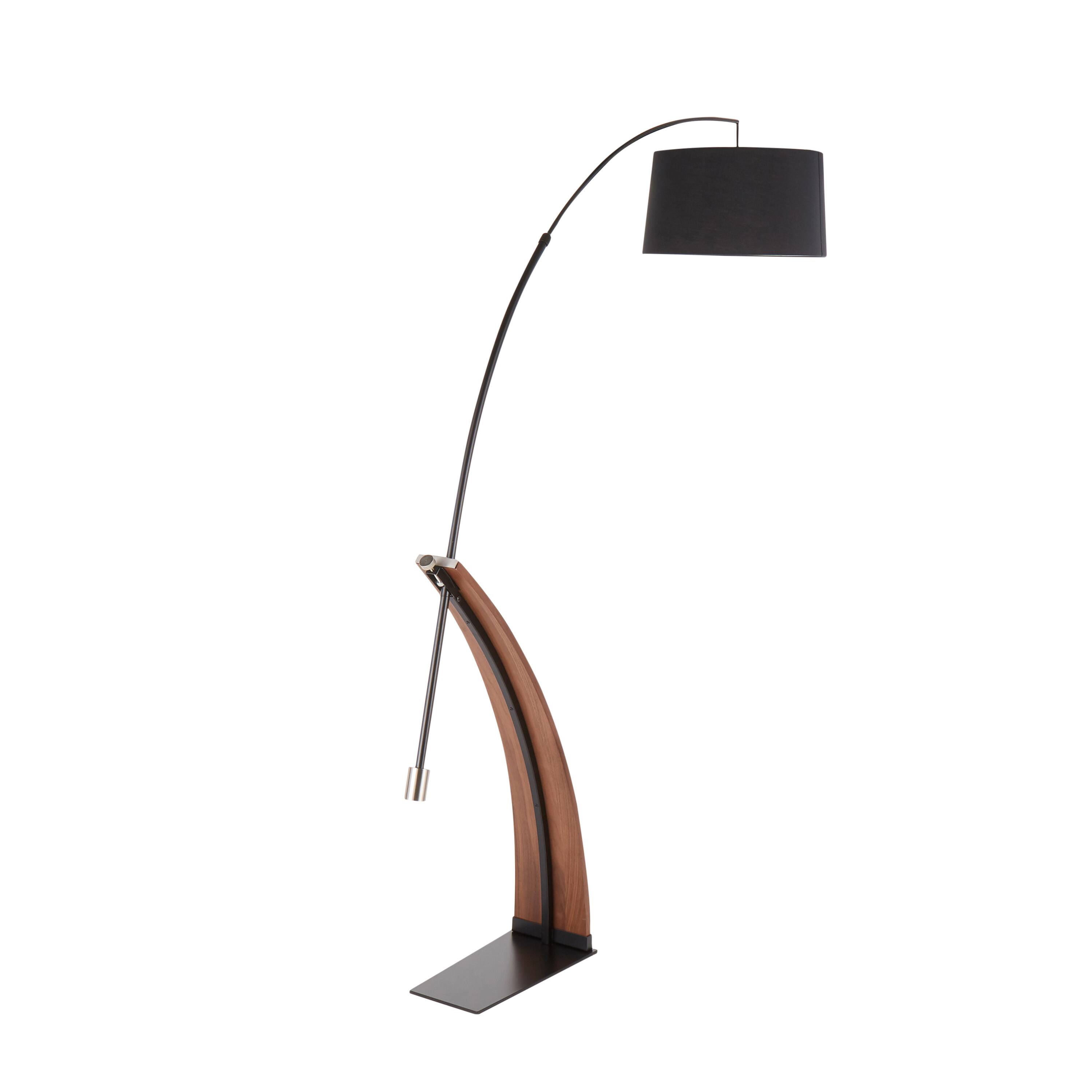 Alt View 1. Loheer - Loheer Mid-Century Modern Floor Lamp Walnut Wood Arched Standing Light with Black Linen Shade 74 Inch Tall - Walnut.