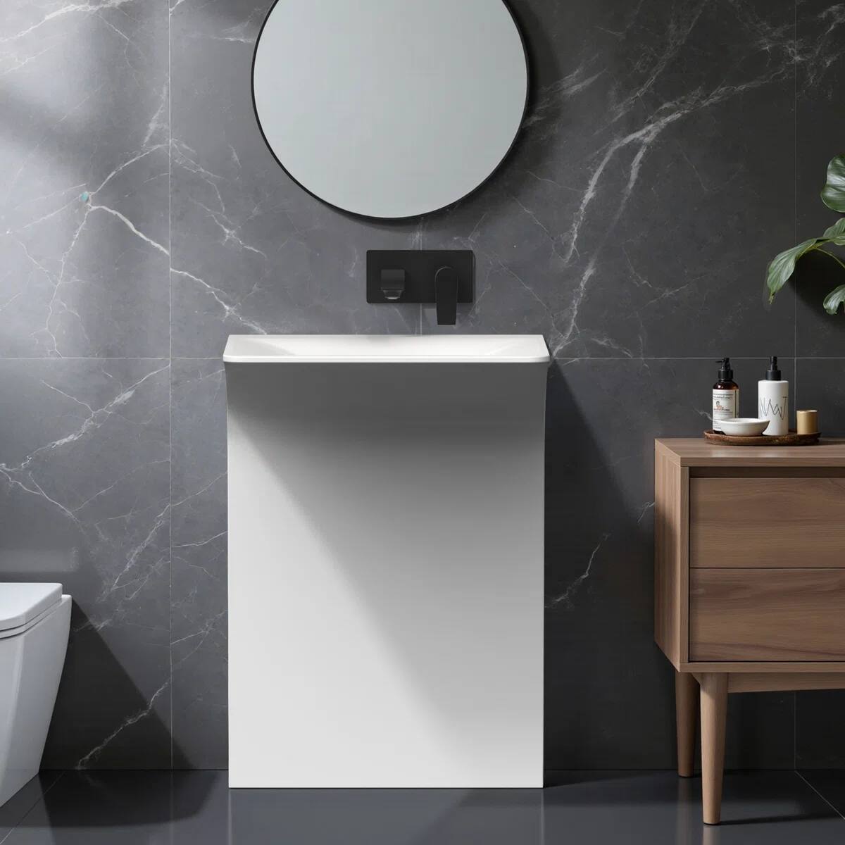 Angle. Koligey - 33.2'' Tall Solid Surface Pedestal Sink,White Bathroom Sink - white.
