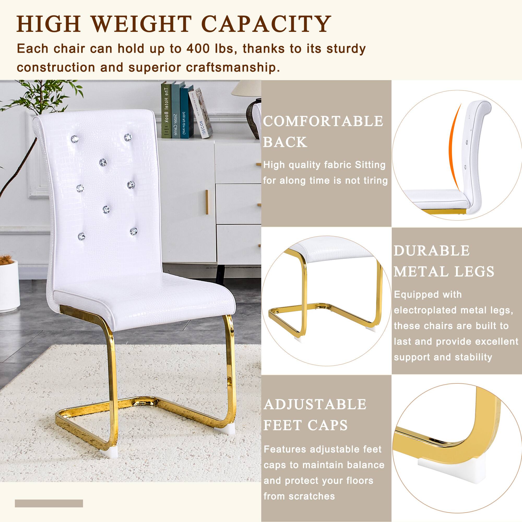 HIGH WEIGHT CAPACITY  
Each chair can hold up to 400 lbs, thanks to its sturdy construction and superior craftsmanship.

COMFORTABLE BACK  
High quality fabric. Sitting for a long time is not tiring.

DURABLE METAL LEGS  
Equipped with electroplated metal legs, these chairs are built to last and provide excellent support and stability.

ADJUSTABLE FEET CAPS  
Features adjustable feet caps to maintain balance and protect your floors from scratches.