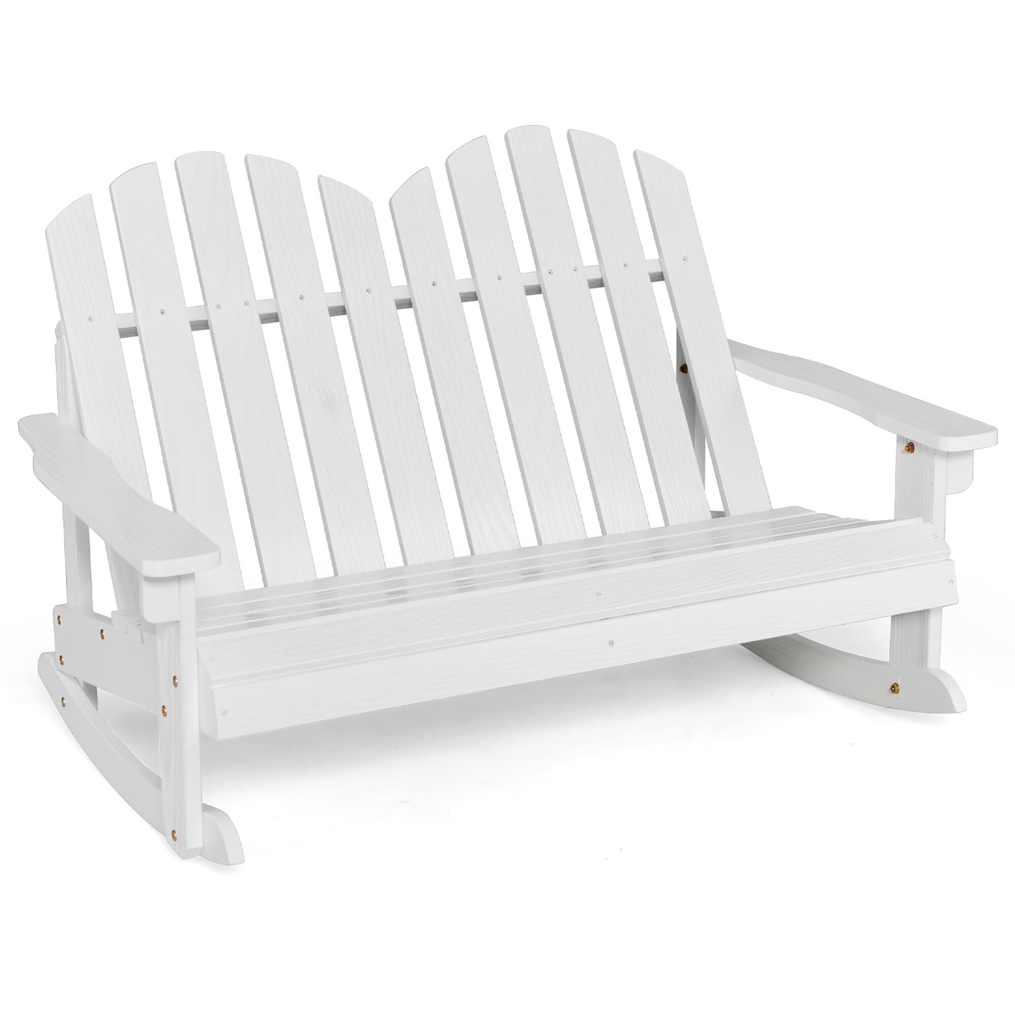Front. Costway - Costway 2 Person Kid Adirondack Rocking Chair Outdoor Backrest Armrest Solid Wood - White.
