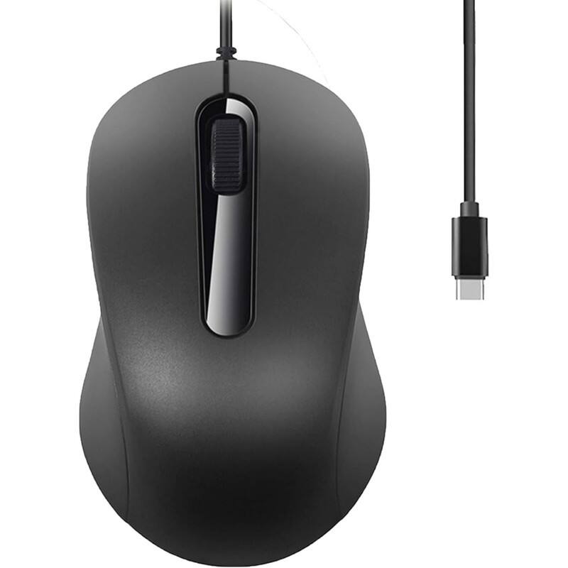 Front. SKRAN - Ergonomic Type-C Wired Mouse with Silent Click & Plug-Play,Lightweight Portable for Office,Compatible with Laptop/PC - Black.