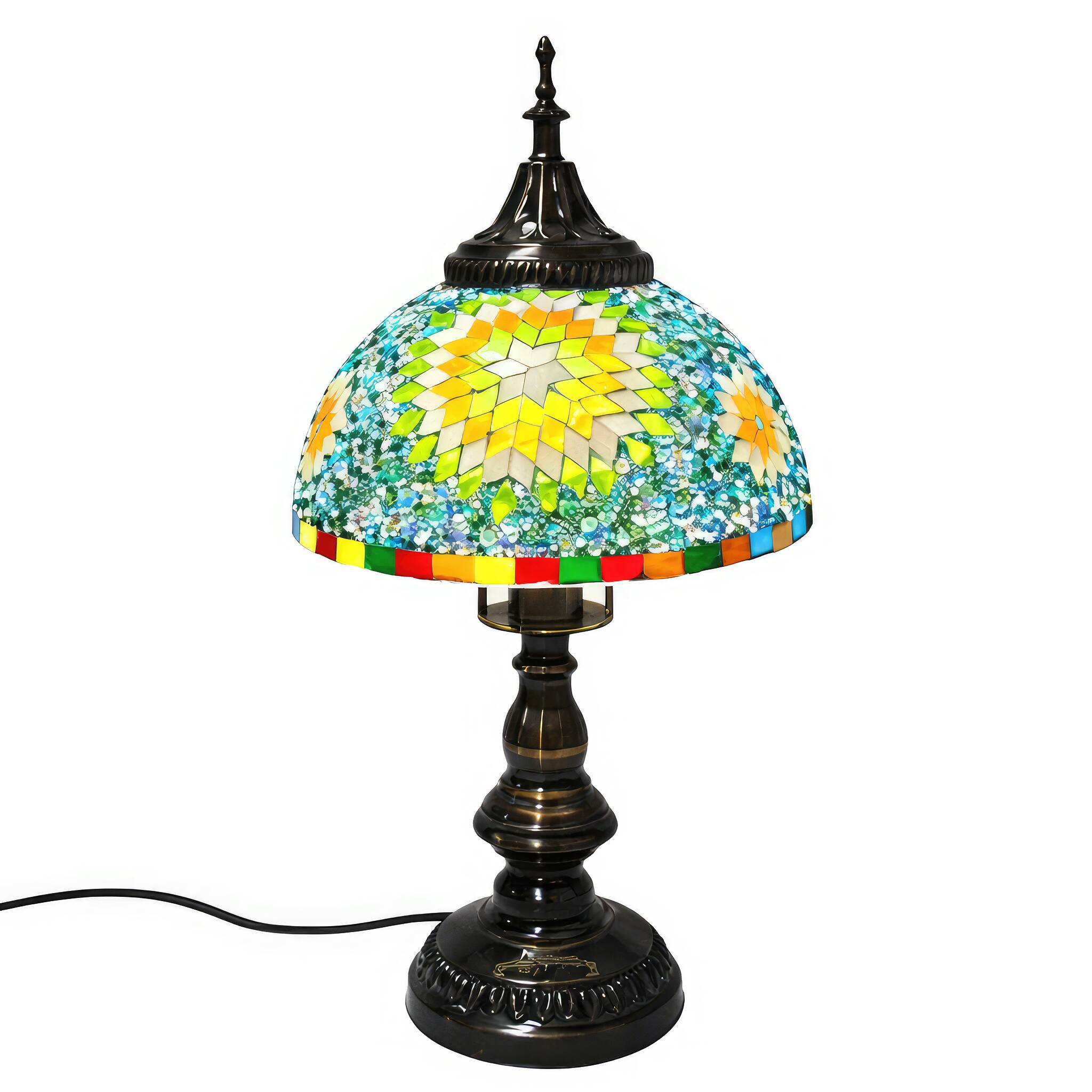 Angle. FC Design - 16"H Bronze Ornate Base Green Starburst Dome Turkish Lamp.