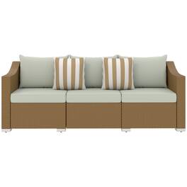 Outsunny - Wicker 3 Seater Patio Couch with Cushions, 2 Throw Pillows, Outdoor Furniture Rattan Sofa - Light Gray