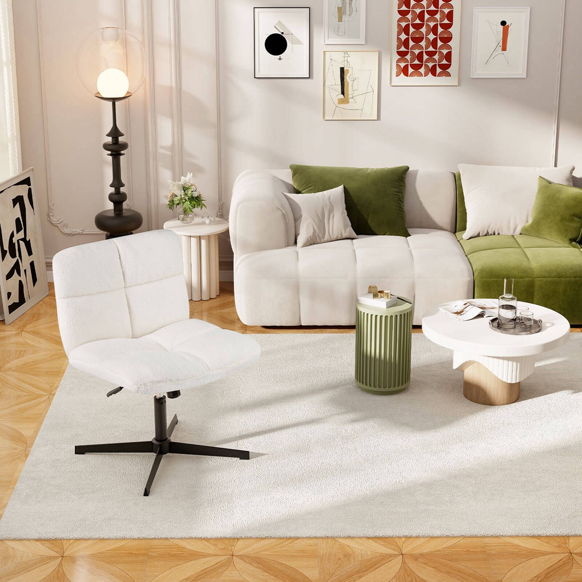 Alt View 14. Costway - 360° Rotation Soft Faux Fabric Office Study Chair with Adjustable Support - White.