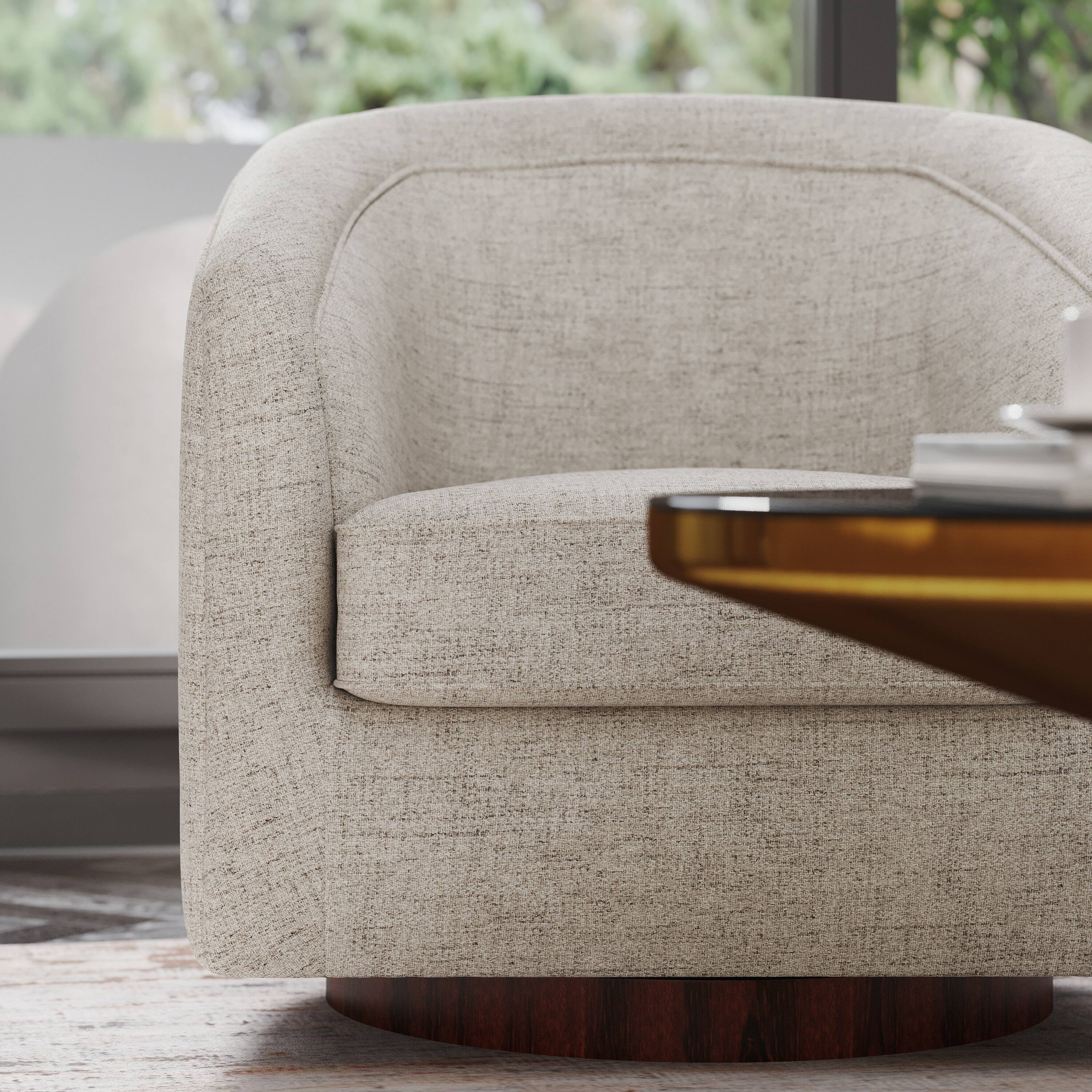 Alt View 4. Emma + Oliver - Della Club Style Barrel Accent Chair with 360 Degree Swivel Brushed Gold Vinyl Wrapped Base and Sloped Armrests - Cream.