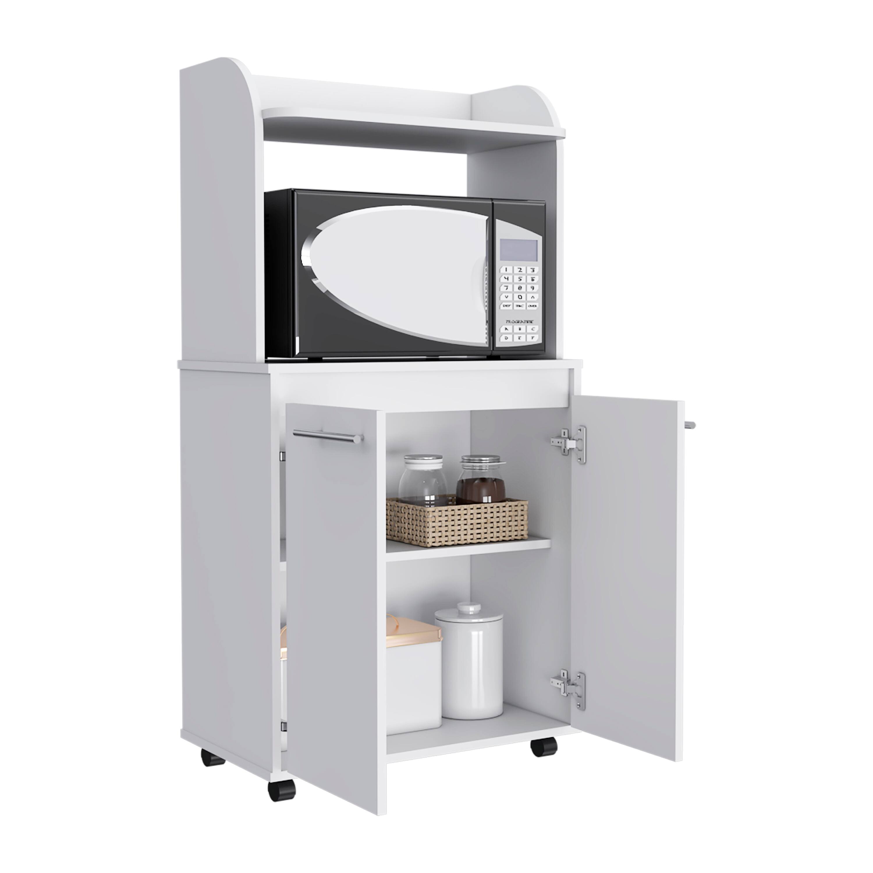 Front. Spaco - Spaco Kitchen Cart with Double Door Cabinet with Open Shelf, 2 Interior Shelves, Microwave Stand and Casters - White.