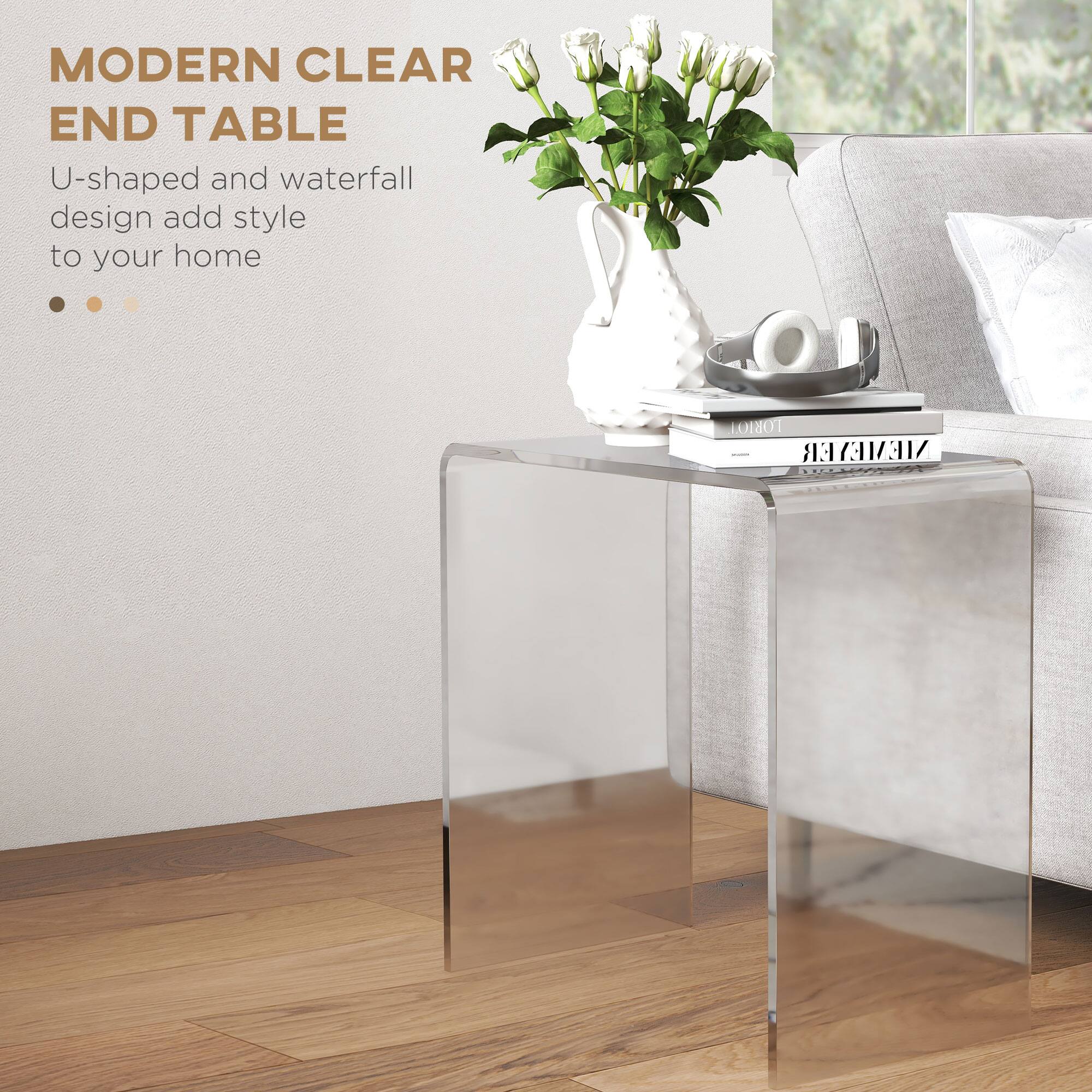MODERN CLEAR END TABLE U-shaped and waterfall design add style to your home LORIO MEMEYER
