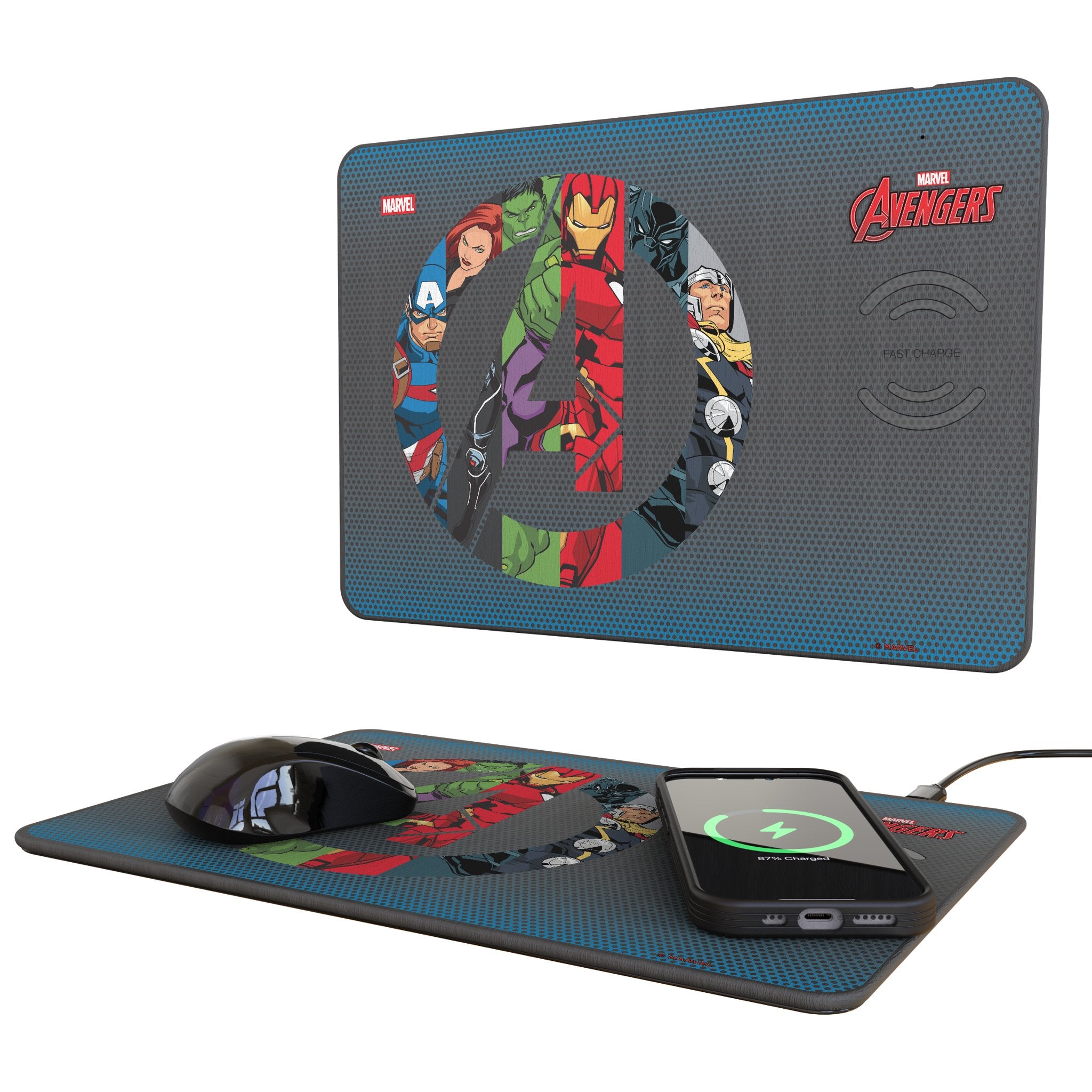 Keyscaper - Marvel Grid 15-Watt Wireless Charger and Mouse Pad - Avengers