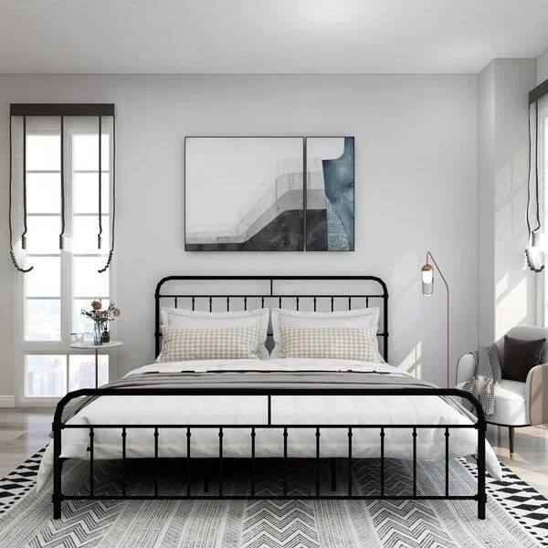 Hivvago - King size Metal Platform Bed Frame with Rounded Headboard Footboard - Black