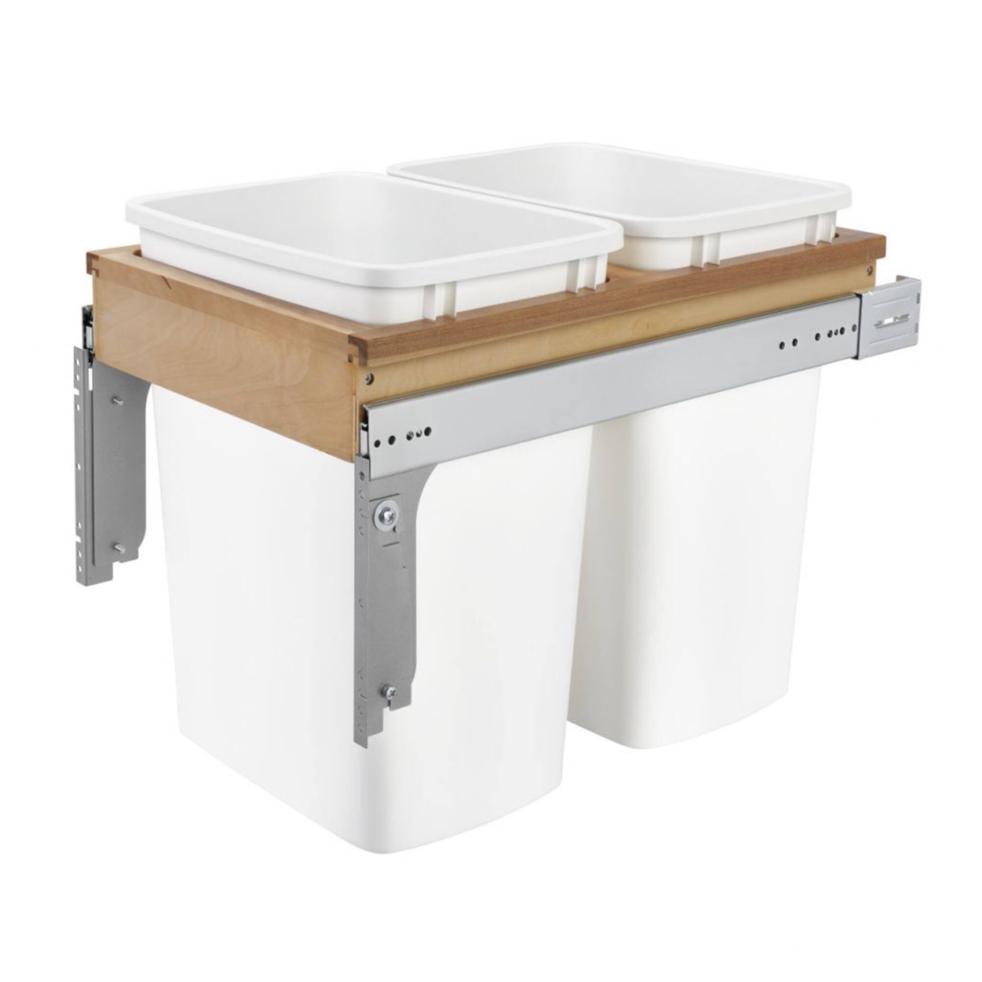 Front. Rev-A-Shelf - Rev-A-Shelf Double Pullout Top Mount Trash Cans 35 qt., White, 4WCTM-18DM2-162 - Light Brown.