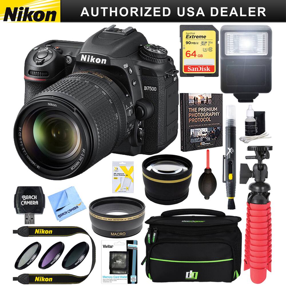 Nikon AUTHORIZED USA DEALER

SanDisk Extreme 90MB/s* V30

VR ED G 5.6 1:3.5-5.6 140mm 18

Nikon

Nikon NINGH 24 35 50 NIKKOR

D7500

64 GB SanDisk THE PREMIUM PHOTOGRAPHY PROTOCOL

BEACH CAMERA

BEACH CAMERA

SERIES BASK YIGH  wipe DEFINITION

decogear

Nikon

MACRO

Vivitar

WHITH

Nikon

Memory Card Wallet