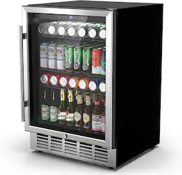 Mirfee - 24" Outdoor Beverage Cooler w/ Safety Lock - Holds Drinks & Wine, 37°F-65°F Adjustable, Built-in/Freestanding - Black