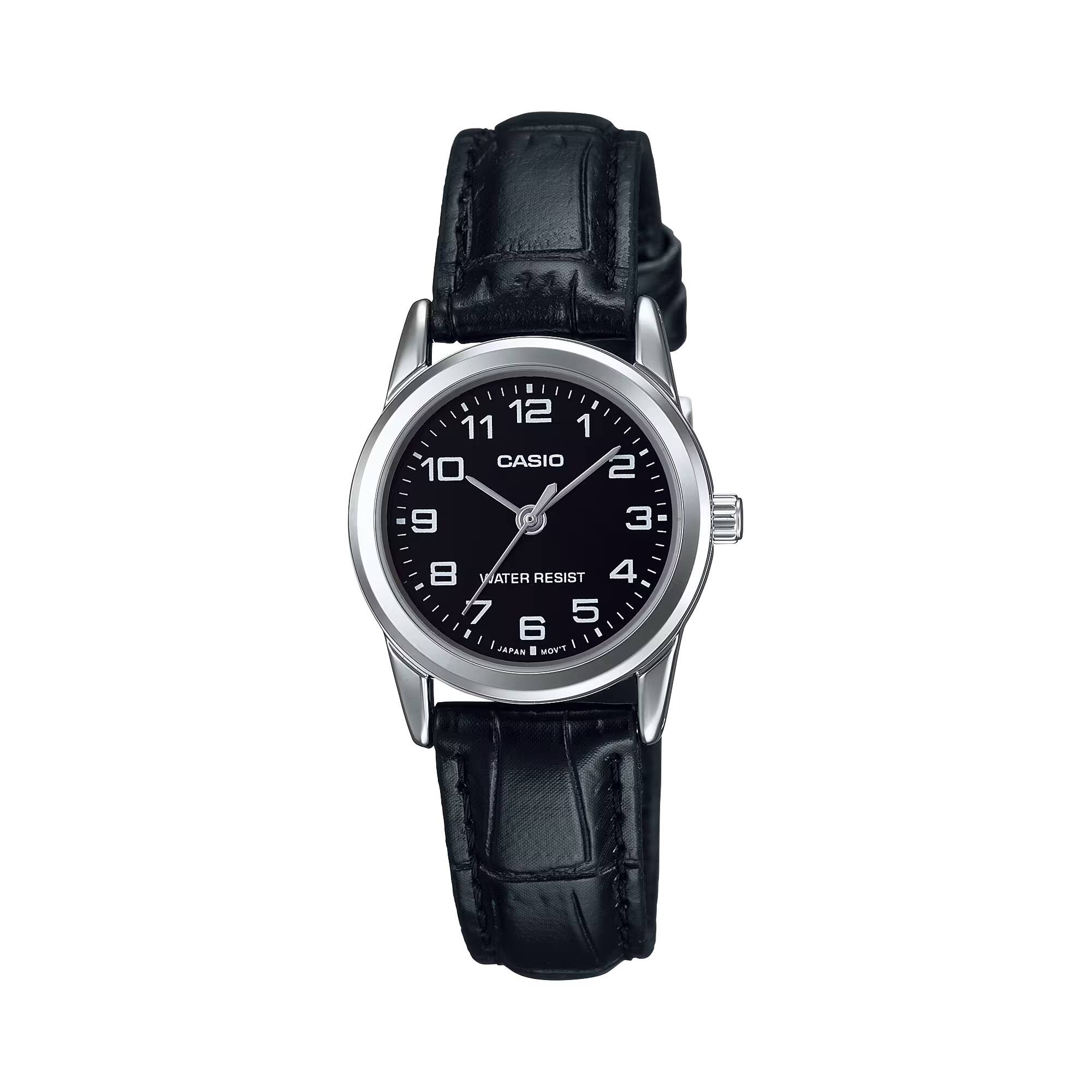 Casio- Women’s Dial Analog Watch with Leather Strap- LTP-V001L-1B- Black