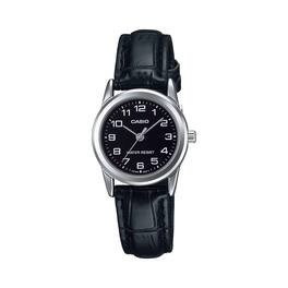 Casio - Women’s Dial Analog Watch with Leather Strap - LTP-V001L-1B - Black