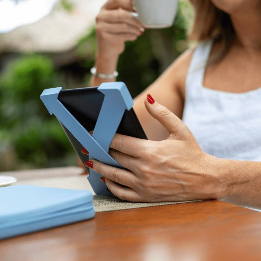 Left. Strapsicle - Hand Strap for Kindles & Kobos - Paperwhite 7-10 Gen + Most Kobo - 2 Straps - Lightweight Grip - Medium - Bondi Blue - Bondi Blue.