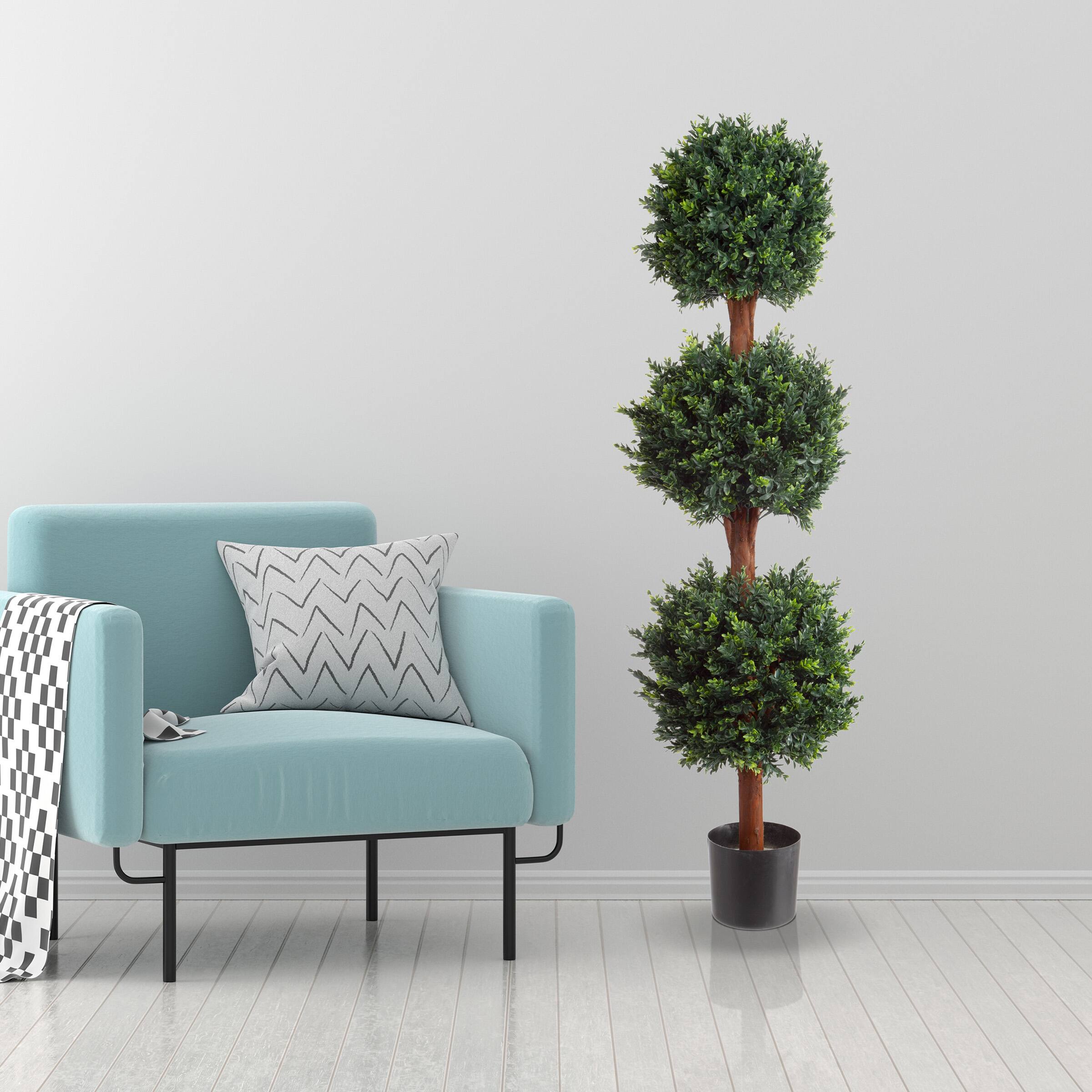 Angle. Pure Garden - 5FT Hedyotis Artificial Tree in Pot - Green, Brown, Black.