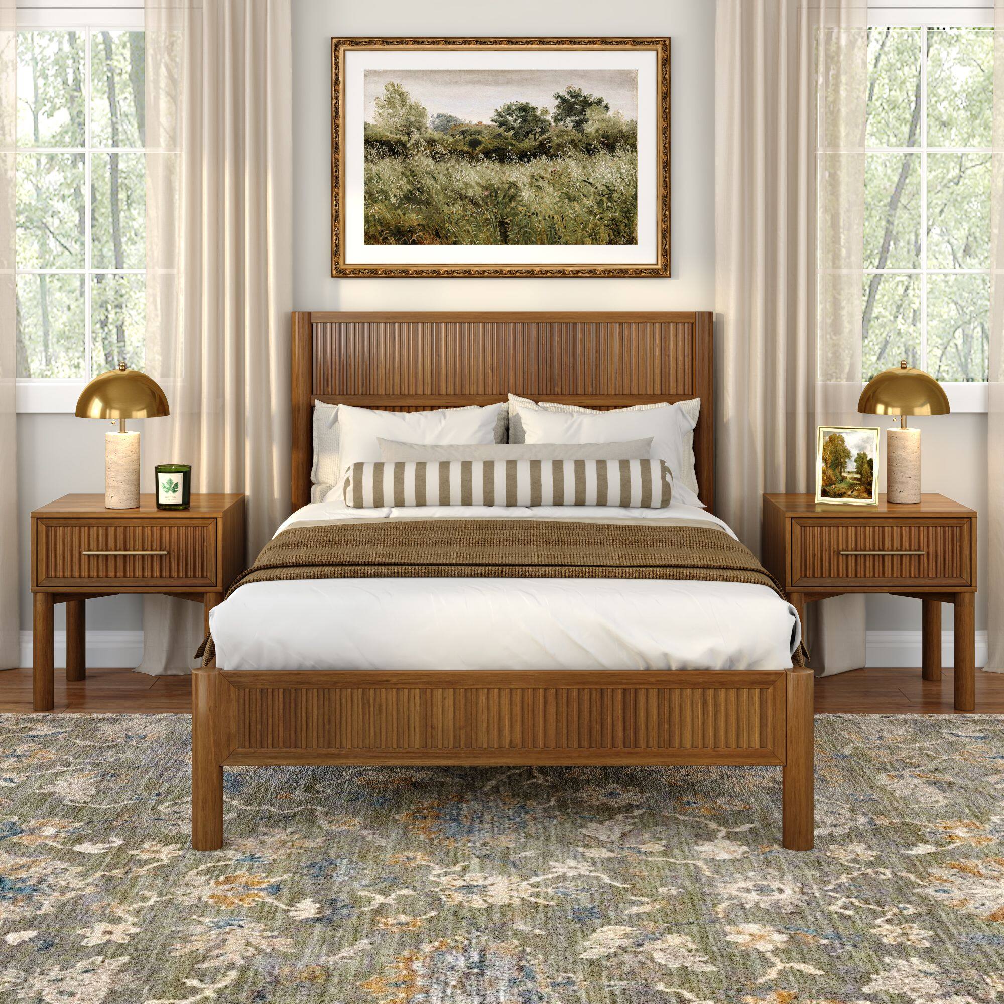 Alt View 1. Plank+Beam - Sera Fluted Full Bed, Pecan - Pecan.