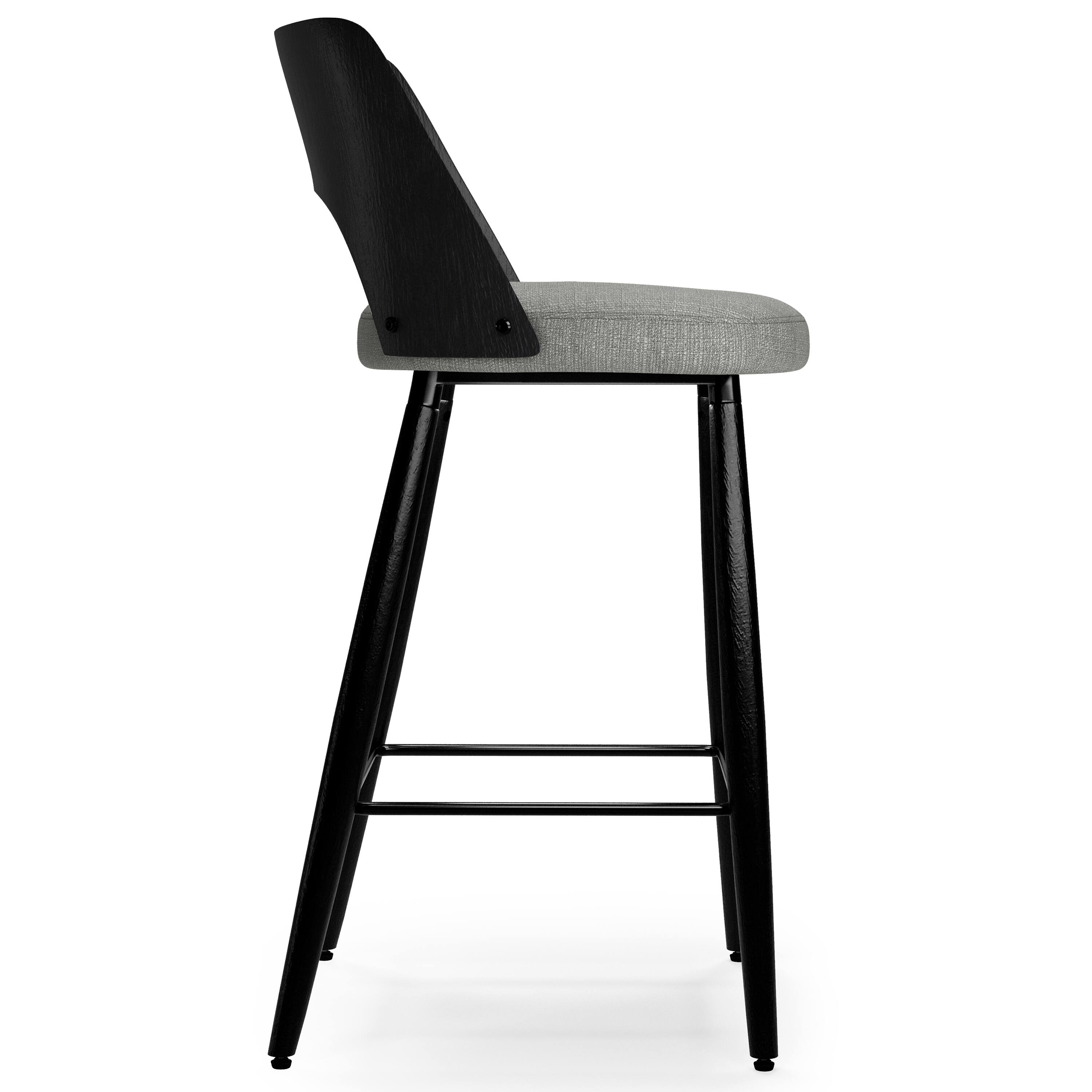 Back. Simpli Home - Callie Contemporary 16 inch Counter Height stool (Set of 2) in Grey Polyester linen fabric - Grey.