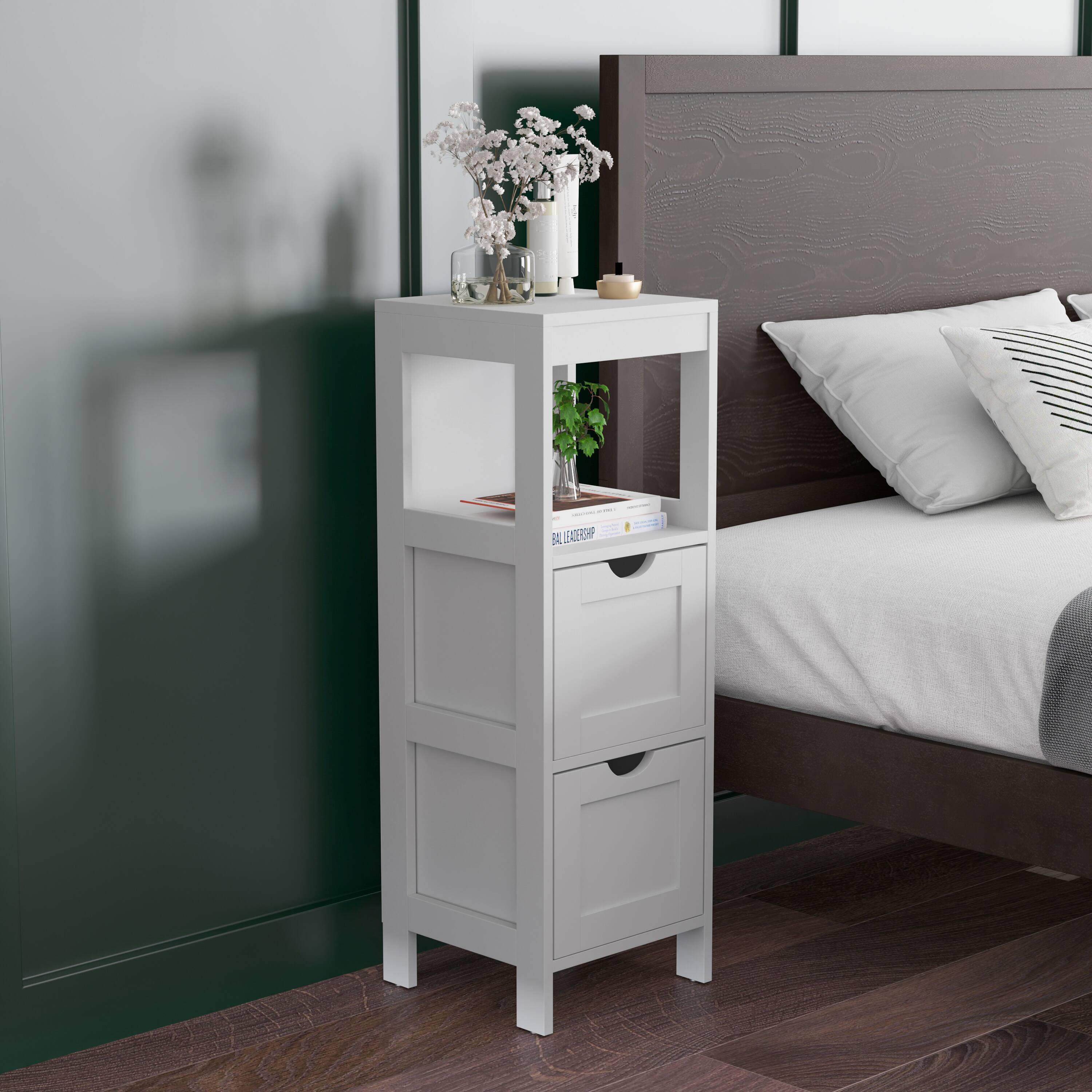 Alt View 4. Emma + Oliver - Dante Bathroom Storage Organizer with Open Display Shelf and Two Removable Drawers - White.