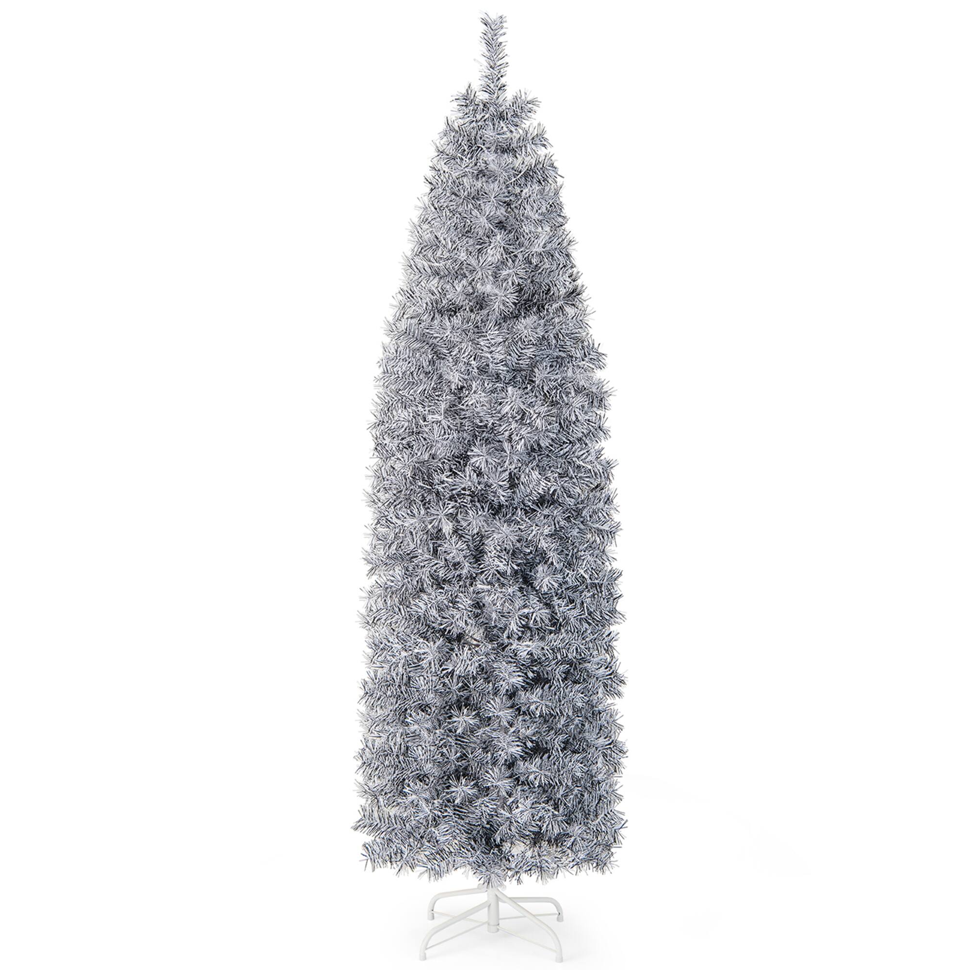 Alt View 19. Costway - 7 FT Pre-Lit Christmas Tree Hinged Slim Pencil w/ 350 LED Lights 670 Branch Tips - Black/White.