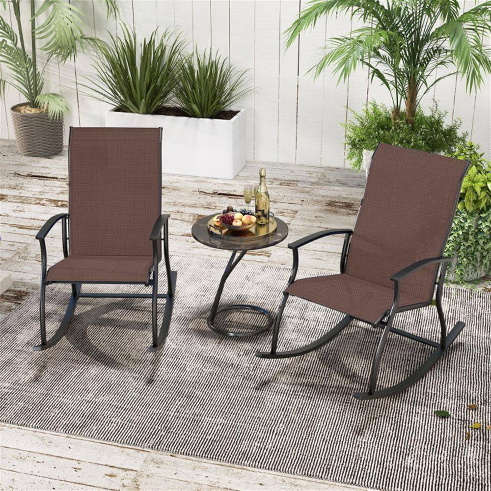 Left. Kadyn - Rocking Patio Bistro Outdoor Chairs2 Pieces Outdoor Rocking Chairs with Breathable BackrestBrown - Brown.